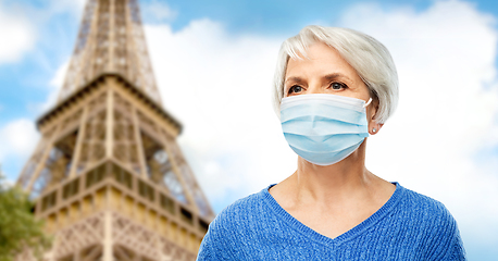 Image showing senior woman in protective medical mask in france