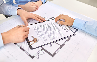 Image showing hands signing property purchase contract at office