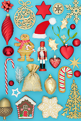 Image showing Festive Christmas Ornaments Symbols and Food