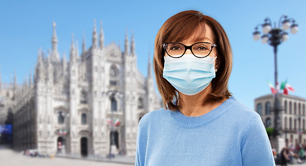 Image showing senior woman in protective medical mask in italy