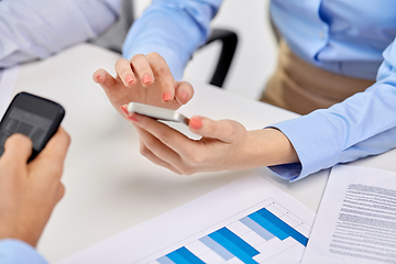 Image showing businesswoman with smartphone at office