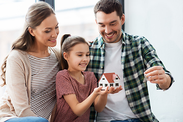 Image showing happy family with house model moving to new home