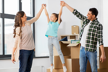 Image showing happy family with child moving to new home