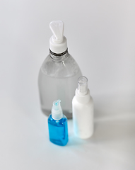 Image showing close up of different hand sanitizers on table