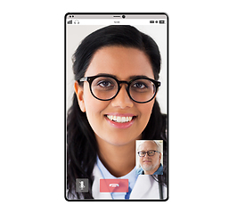 Image showing video chat of doctor and old patient on smartphone