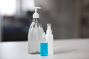 Image showing close up of different hand sanitizers on table