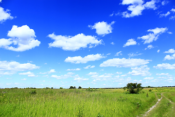 Image showing summer landscape with field country road and clouds