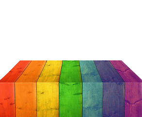 Image showing bright stand from wooden boards isolated on the white.