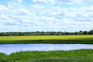 Image showing landscape with summer lake field and clouds