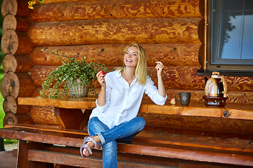 Image showing young women drinking tea