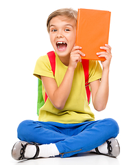 Image showing Portrait of a cute little schoolgirl with backpack