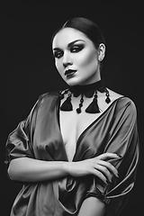 Image showing beautiful young woman with dark makeup