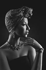 Image showing beautiful mulatto young woman with turban on head