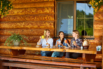 Image showing young women drinking tea