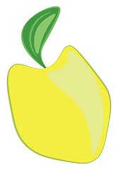 Image showing Cartoon of a yellow quince fruit with a fresh green leaf vector 