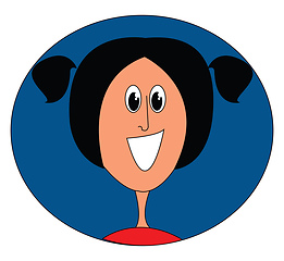 Image showing Portrait of a small smiling girl with two ponytails over blue ba