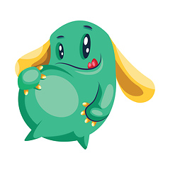 Image showing Cute green cartoon monster with a big belly white background vec