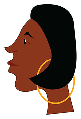 Image showing The side view of the face of an African girl wearing golden earr