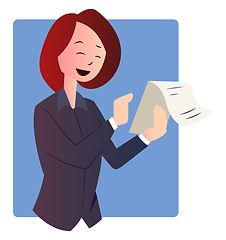 Image showing Cartoon businesswoman holding documents vector illustartion on w