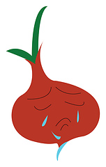 Image showing Emoji of a depressed and sad onion shedding tears vector color d