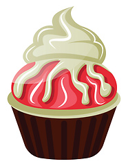 Image showing Chocolate cupcake with red and white chocolate toppingillustrati