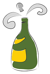 Image showing Simple vector illustration of a green champagne flask with yello