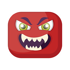 Image showing Sqaure red emoji face with evil smile vector illustration on a w