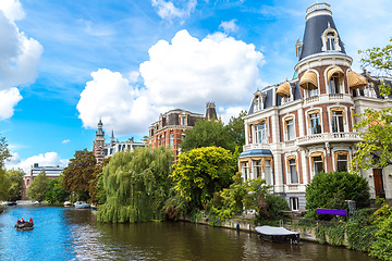 Image showing Amsterdam canals and  boats, Holland, Netherlands.