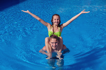 Image showing boy and girl having fun in swimming pool