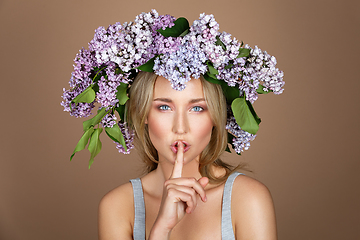 Image showing beautiful girl with flower wreath on head