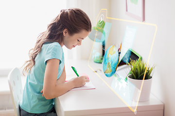 Image showing girl with tablet pc learning geography at home