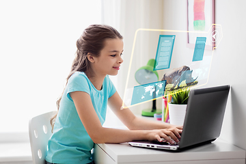 Image showing girl with laptop learning nature online at home