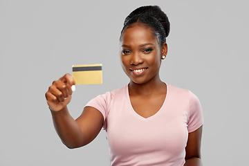 Image showing happy african american woman with credit card