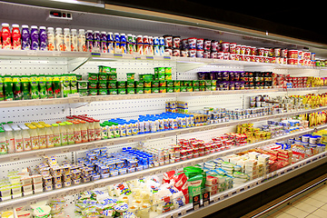 Image showing yogurts milk and others dairy produce in the shop