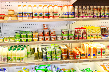 Image showing yogurts milk and others dairy produce in the shop