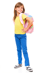 Image showing Portrait of a cute little schoolgirl with backpack