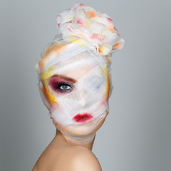 Image showing girl with heavy makeup and bandage on head