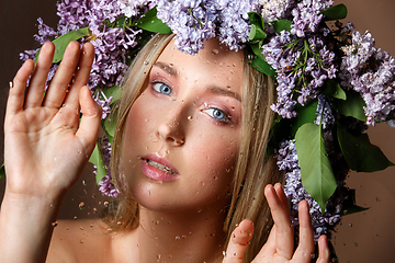 Image showing beautiful girl with flower wreath on head