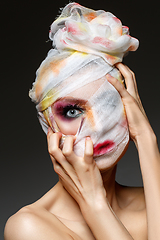 Image showing girl with heavy makeup and bandage on head