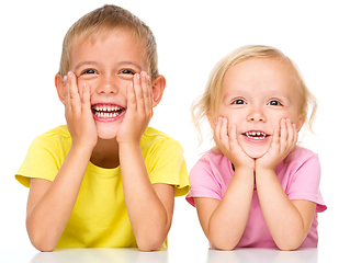 Image showing Portrait of a cute little girl and boy