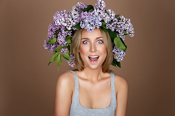 Image showing beautiful girl with flower wreath on head