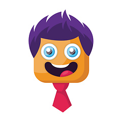 Image showing Square smilling face with purple hair and pink tie vector illust
