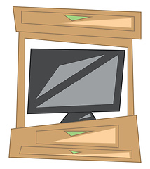 Image showing A TV has been placed on a wooden cabinet with drawers vector col