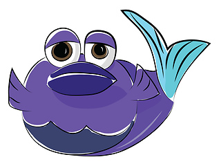 Image showing Drawing of a cute blue color fish with big round eyes and flat n