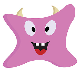 Image showing Cute smiling pink monster with white horns vector illustration o