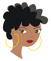 Image showing Portrait of a girl with dark curly hair and golden earrings vect