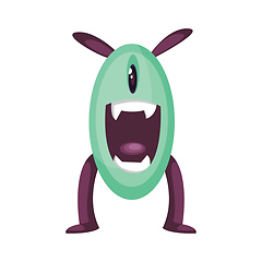 Image showing Excited green monster character with purple legs and ears vector