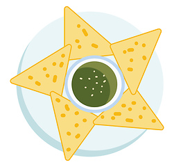 Image showing A plate full of nachos served with guacamole dip vector color dr