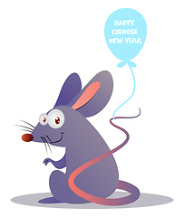 Image showing Cartoon mouse holding ballon vector illustartion on white backgr