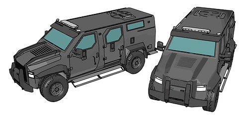 Image showing 3D vector illustration of a two militarty armed vehicles